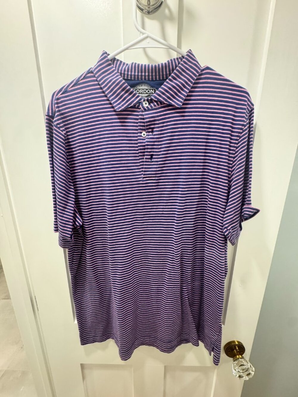Gordon New Orleans Polo Shirt Mens Large Navy Pink Stripe Pima Cotton
